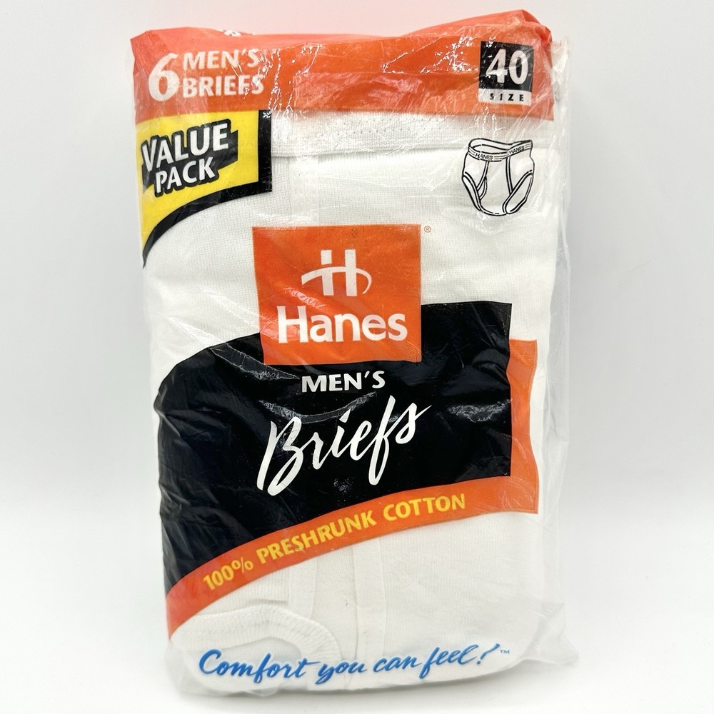 Vintage Hanes Mens Briefs White Sz 40 Pack of 6 Made in USA 1997
